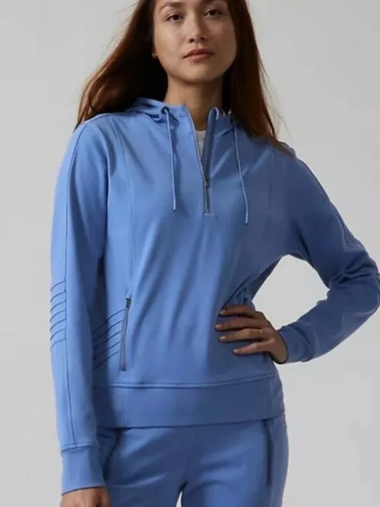 Athleta Tops - Athleta Venice Moto Hoodie Cottage Blue Small S Half Zip Pullover